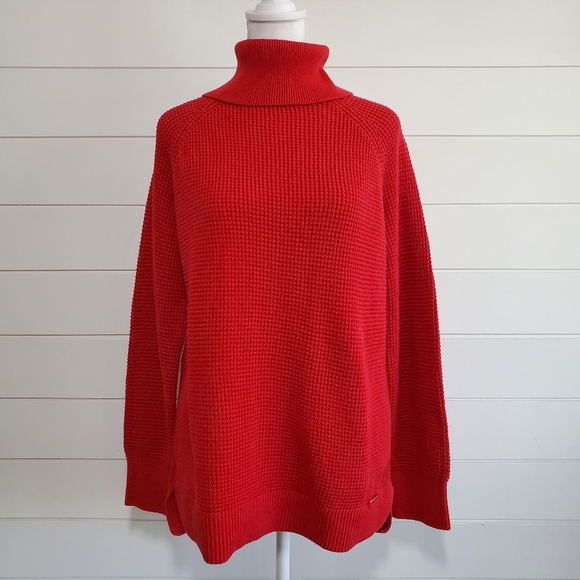 Michael Kors  Sweater Size Medium Red Chunky Open Knit Cowl Neck Size XL - Picture 1 of 12